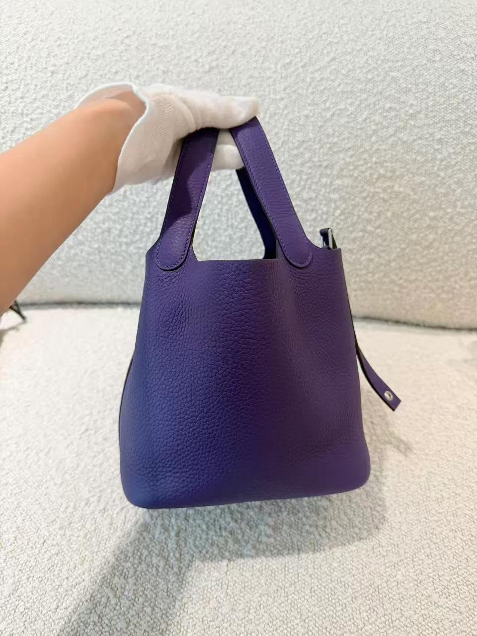 Brand New ( Rank N ) HERMÈS Picotin Lock PM Purple (X3) Clemence Palladium hardware G (2026) - 7