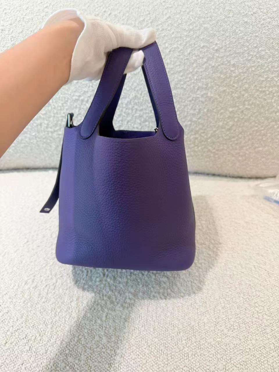 Brand New ( Rank N ) HERMÈS Picotin Lock PM Purple (X3) Clemence Palladium hardware G (2026) - 9