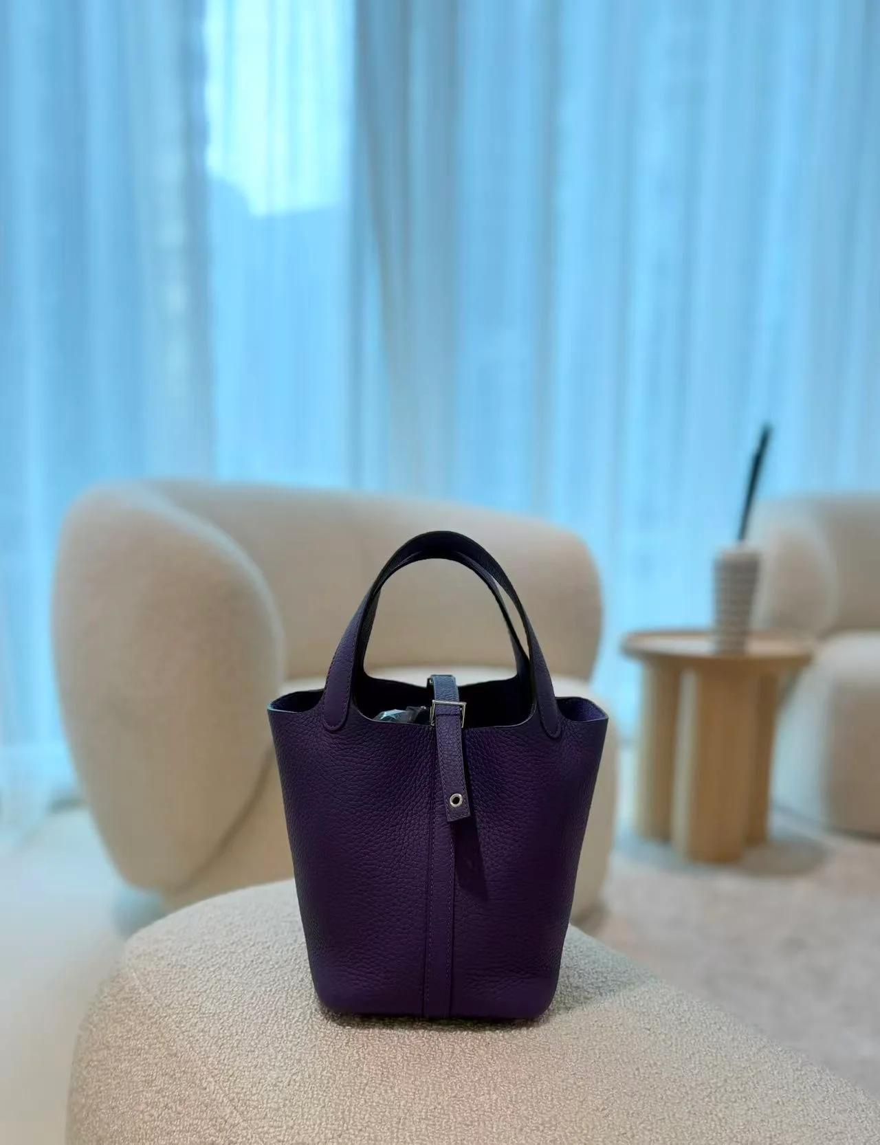 Brand New ( Rank N ) HERMÈS Picotin Lock PM Purple (X3) Clemence Palladium hardware G (2026) - 5