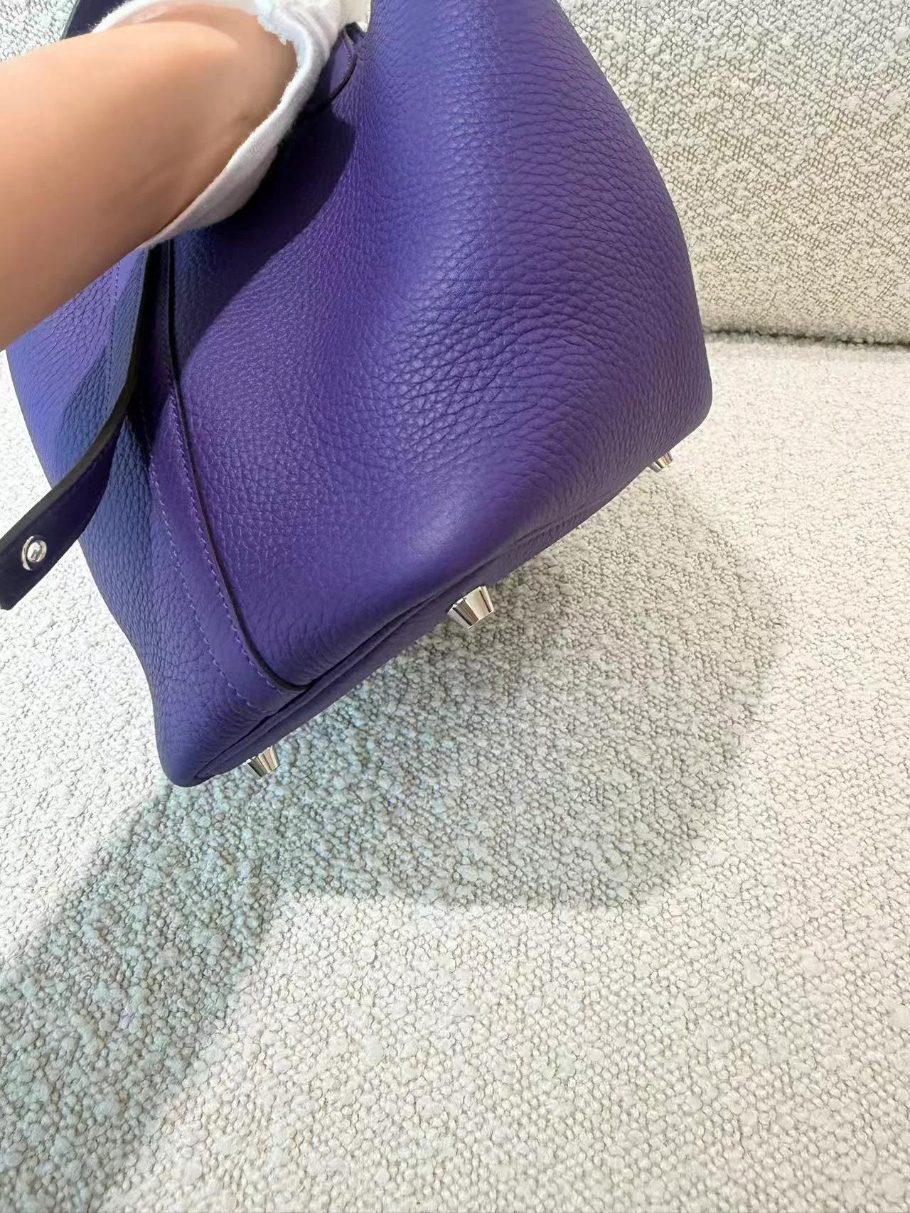 Brand New ( Rank N ) HERMÈS Picotin Lock PM Purple (X3) Clemence Palladium hardware G (2026) - 12