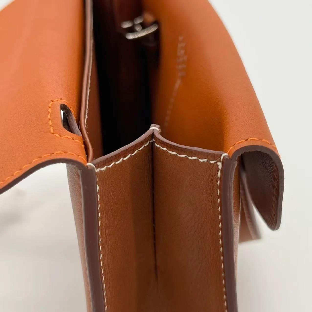 Very Good ( Rank A) HERMÈS Halzan Mini Fauve (34) Barenia Faubourg Palladium hardware A (2017) - 28