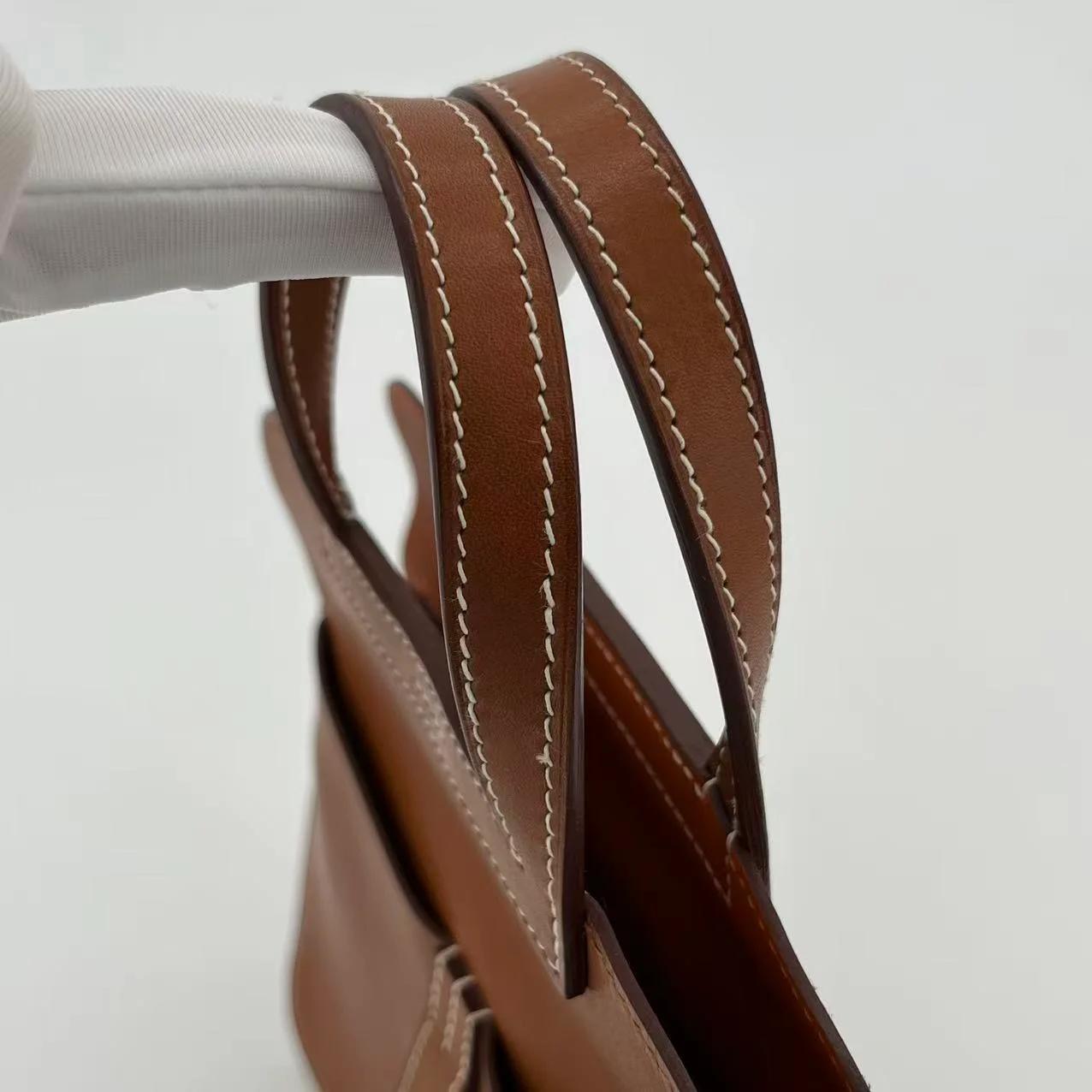 Very Good ( Rank A) HERMÈS Halzan Mini Fauve (34) Barenia Faubourg Palladium hardware A (2017) - 10