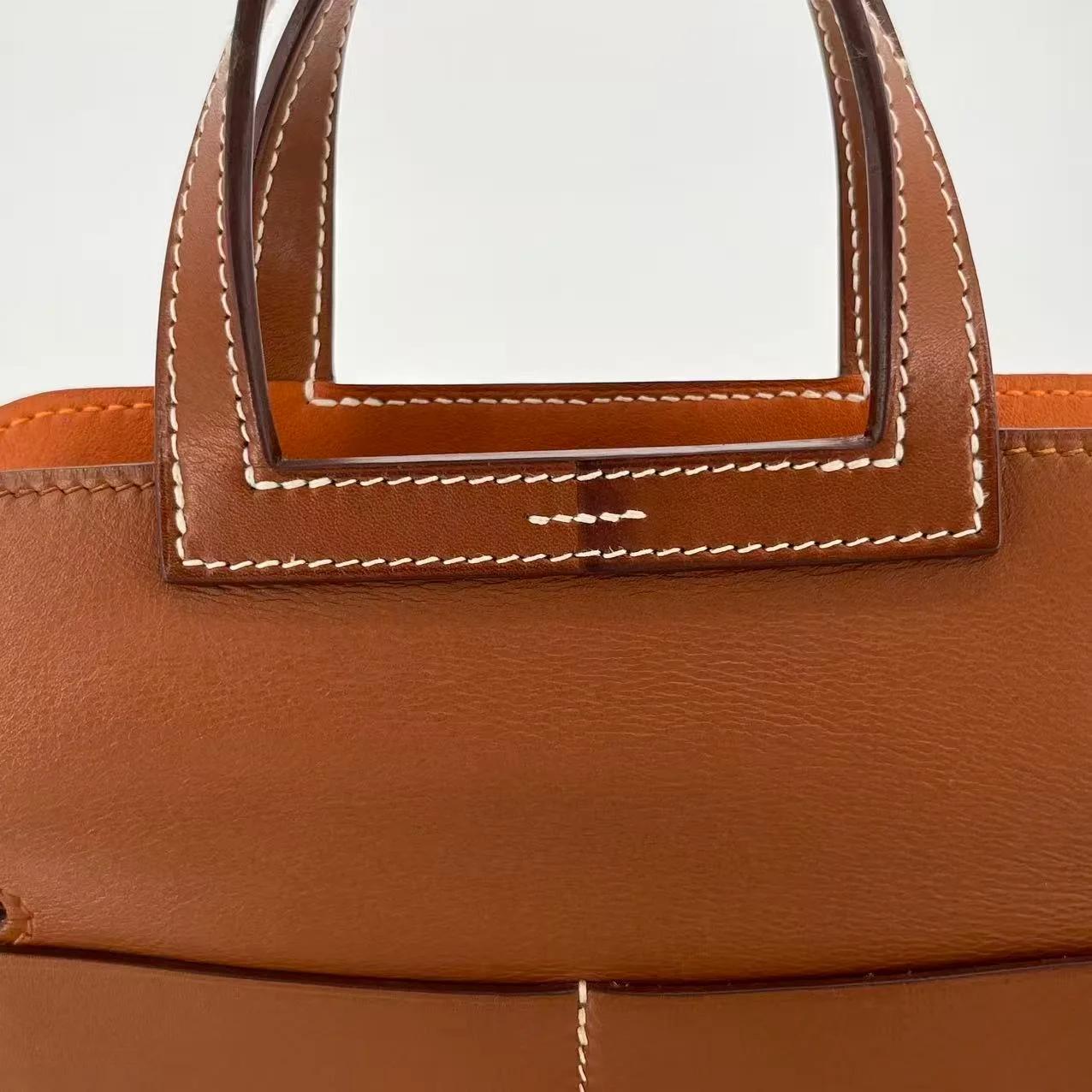 Very Good ( Rank A) HERMÈS Halzan Mini Fauve (34) Barenia Faubourg Palladium hardware A (2017) - 11