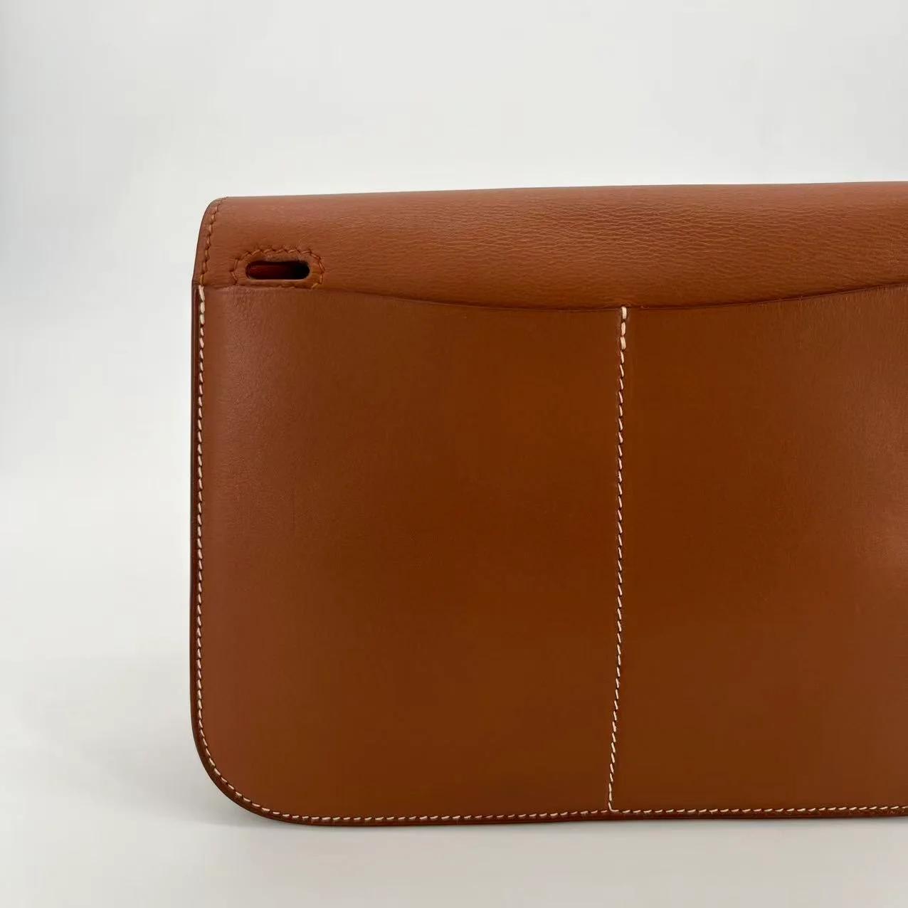 Very Good ( Rank A) HERMÈS Halzan Mini Fauve (34) Barenia Faubourg Palladium hardware A (2017) - 17