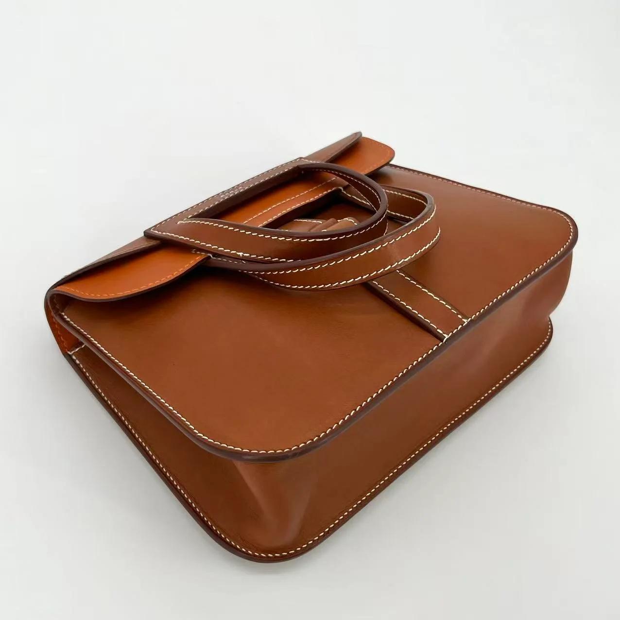 Very Good ( Rank A) HERMÈS Halzan Mini Fauve (34) Barenia Faubourg Palladium hardware A (2017) - 13