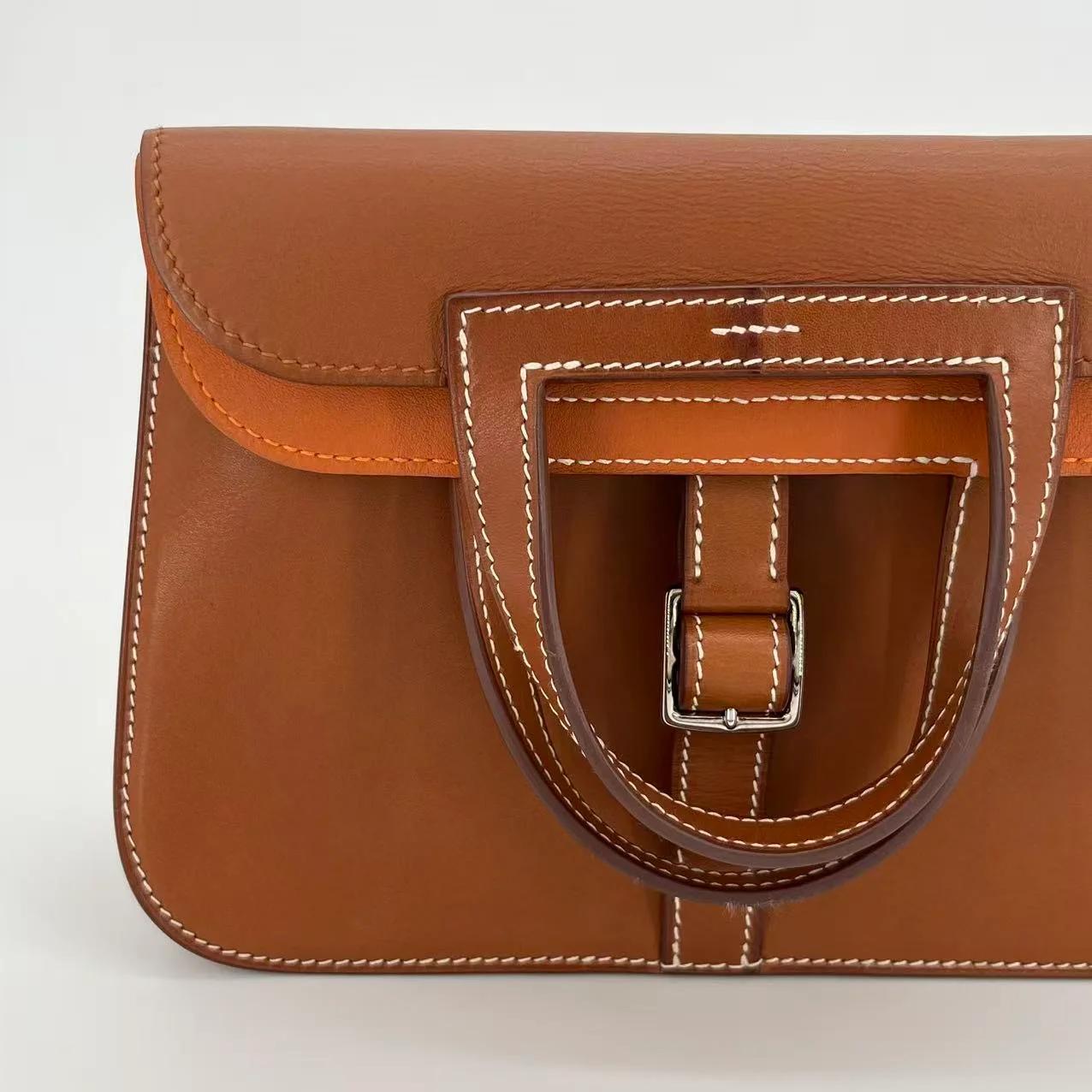 Very Good ( Rank A) HERMÈS Halzan Mini Fauve (34) Barenia Faubourg Palladium hardware A (2017) - 7