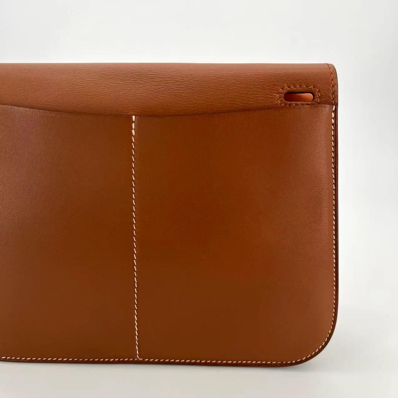 Very Good ( Rank A) HERMÈS Halzan Mini Fauve (34) Barenia Faubourg Palladium hardware A (2017) - 18