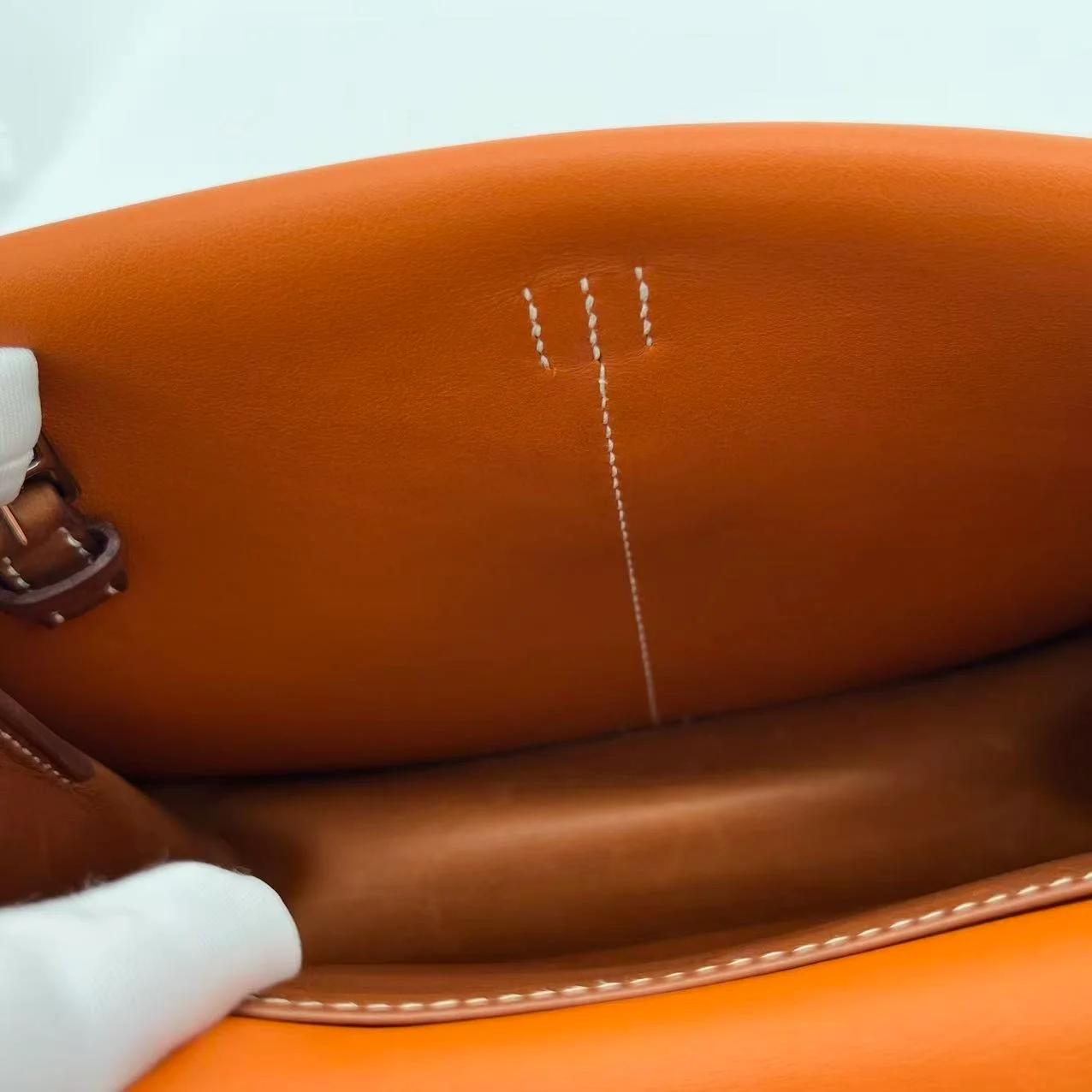 Very Good ( Rank A) HERMÈS Halzan Mini Fauve (34) Barenia Faubourg Palladium hardware A (2017) - 33