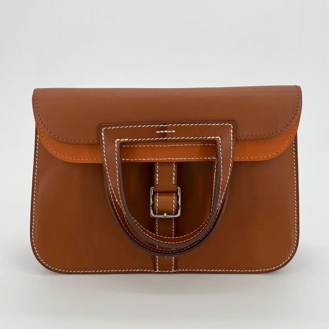 Very Good ( Rank A) HERMÈS Halzan Mini Fauve (34) Barenia Faubourg Palladium hardware A (2017) - 5