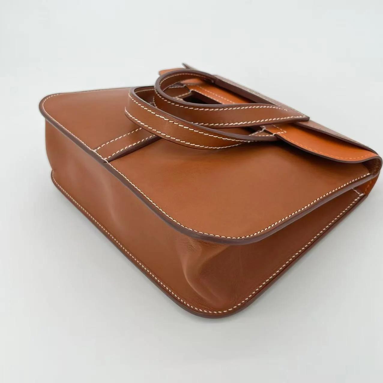 Very Good ( Rank A) HERMÈS Halzan Mini Fauve (34) Barenia Faubourg Palladium hardware A (2017) - 12