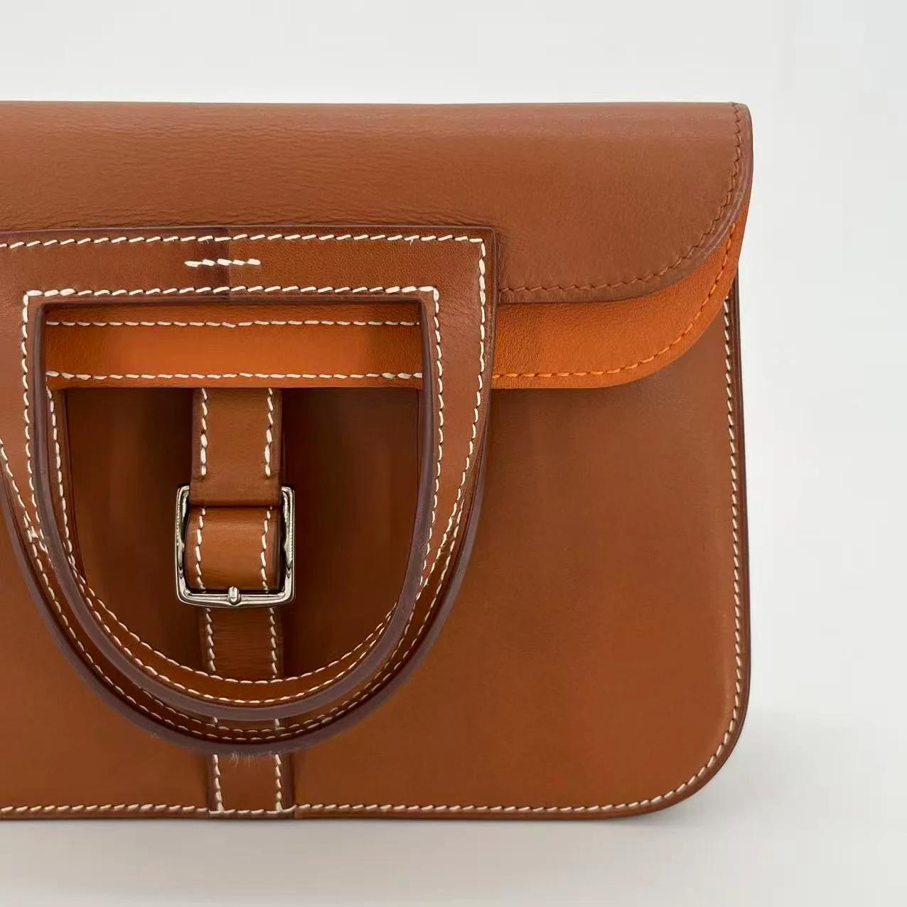 Very Good ( Rank A) HERMÈS Halzan Mini Fauve (34) Barenia Faubourg Palladium hardware A (2017) - 6
