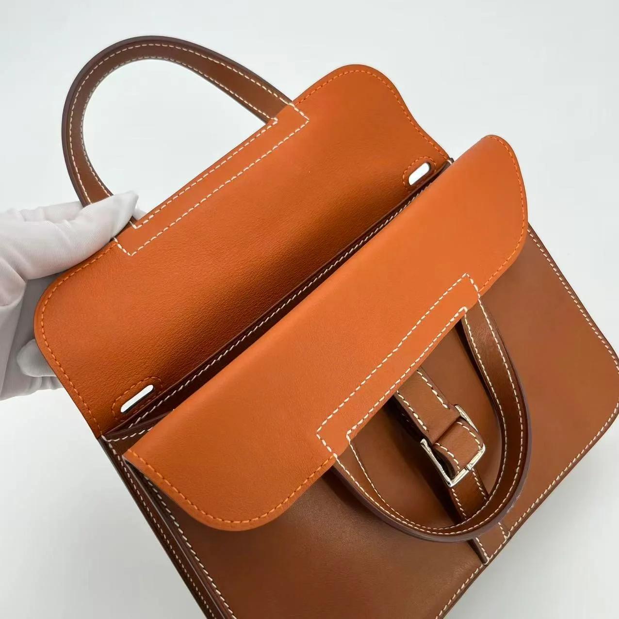 Very Good ( Rank A) HERMÈS Halzan Mini Fauve (34) Barenia Faubourg Palladium hardware A (2017) - 35