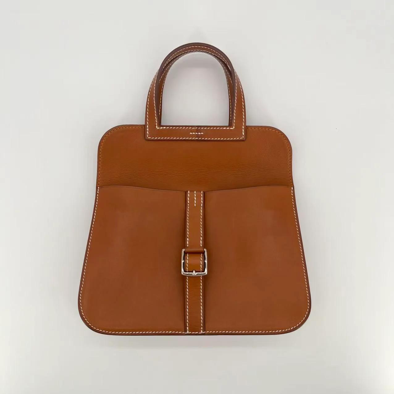 Very Good ( Rank A) HERMÈS Halzan Mini Fauve (34) Barenia Faubourg Palladium hardware A (2017) - 8