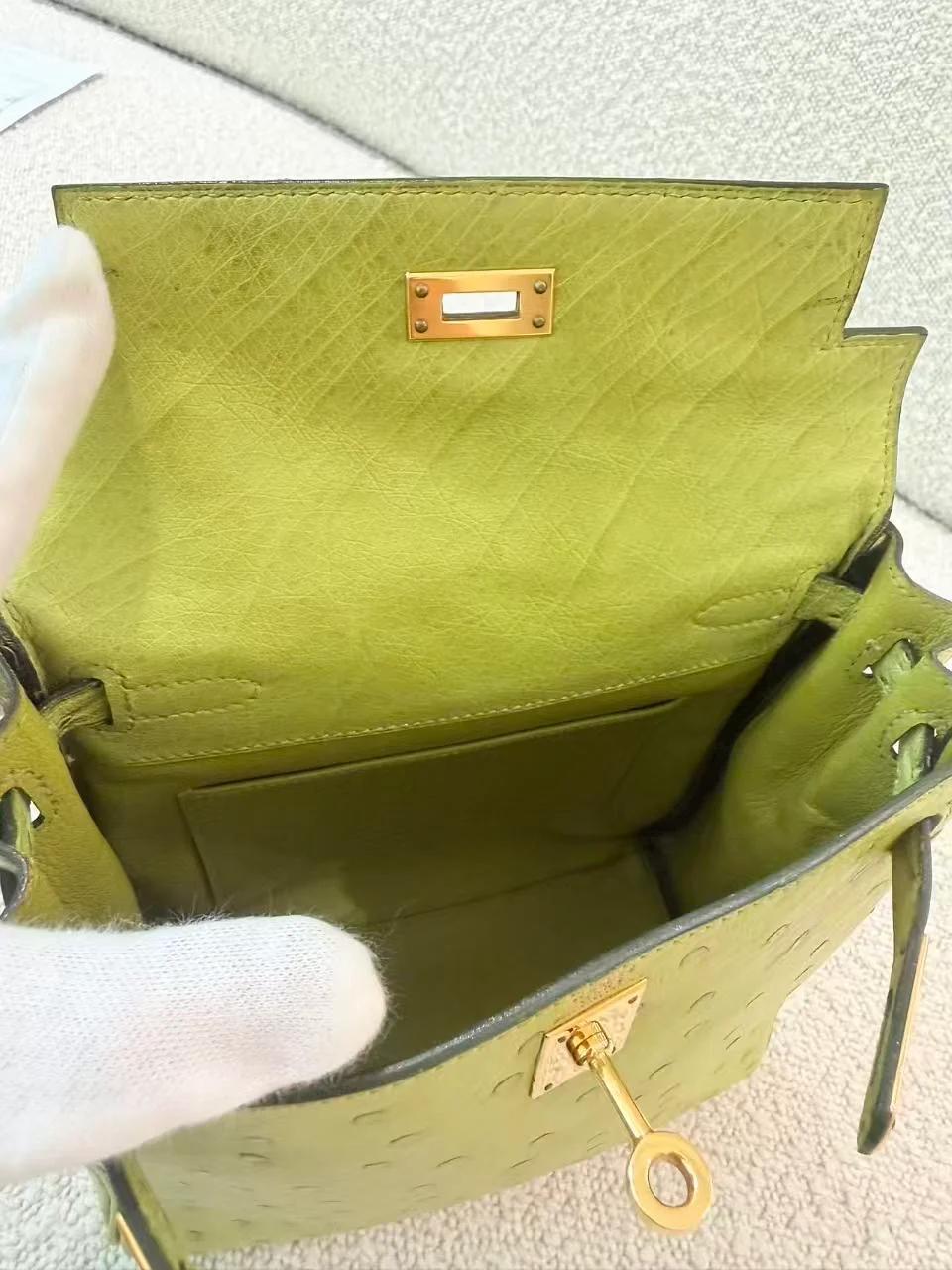 Very Good ( Rank A) HERMÈS Kelly Ado PM Vert Anis (66) Ostrich Gold hardware Square D (2000) - 28