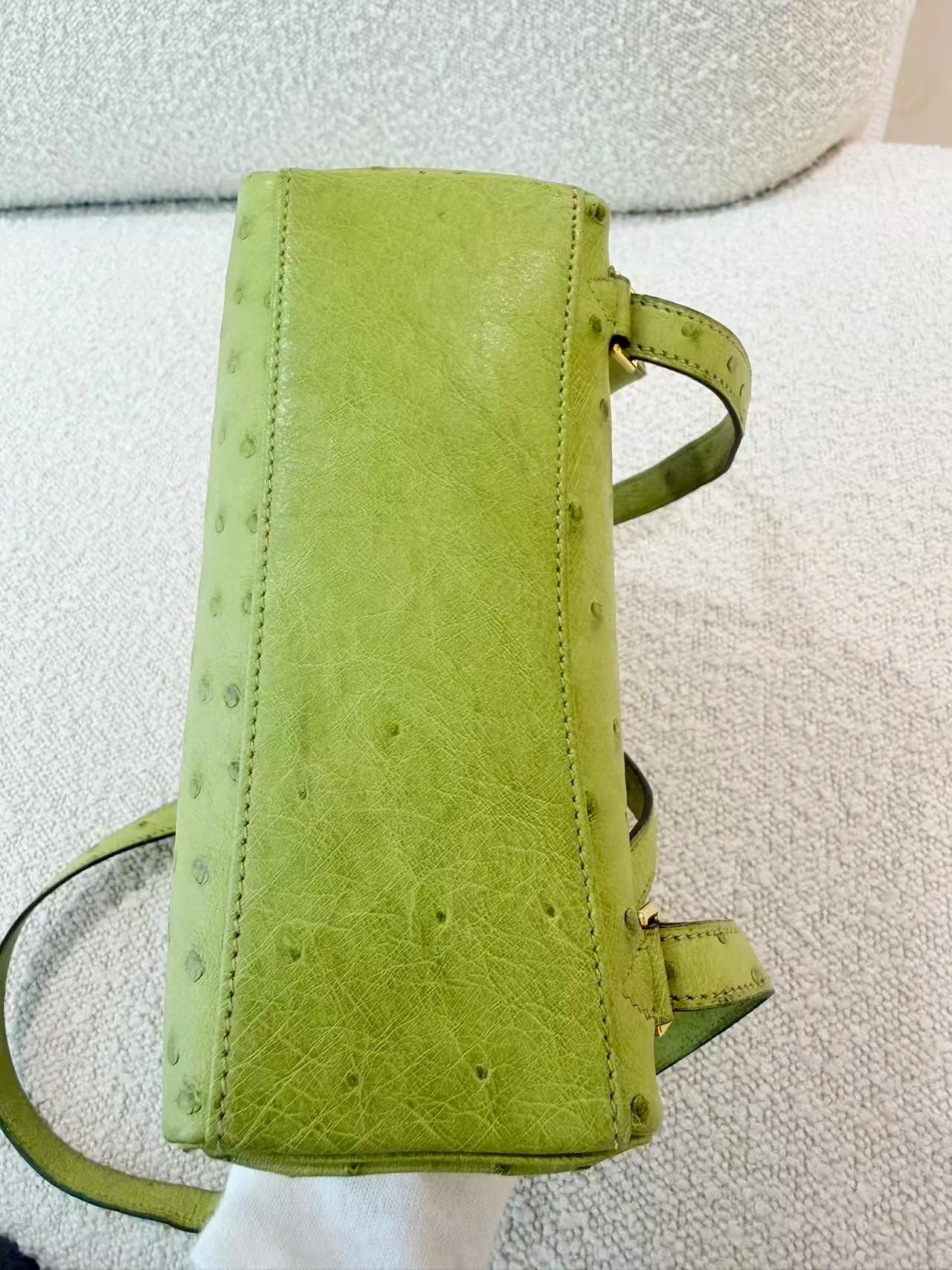 Very Good ( Rank A) HERMÈS Kelly Ado PM Vert Anis (66) Ostrich Gold hardware Square D (2000) - 18
