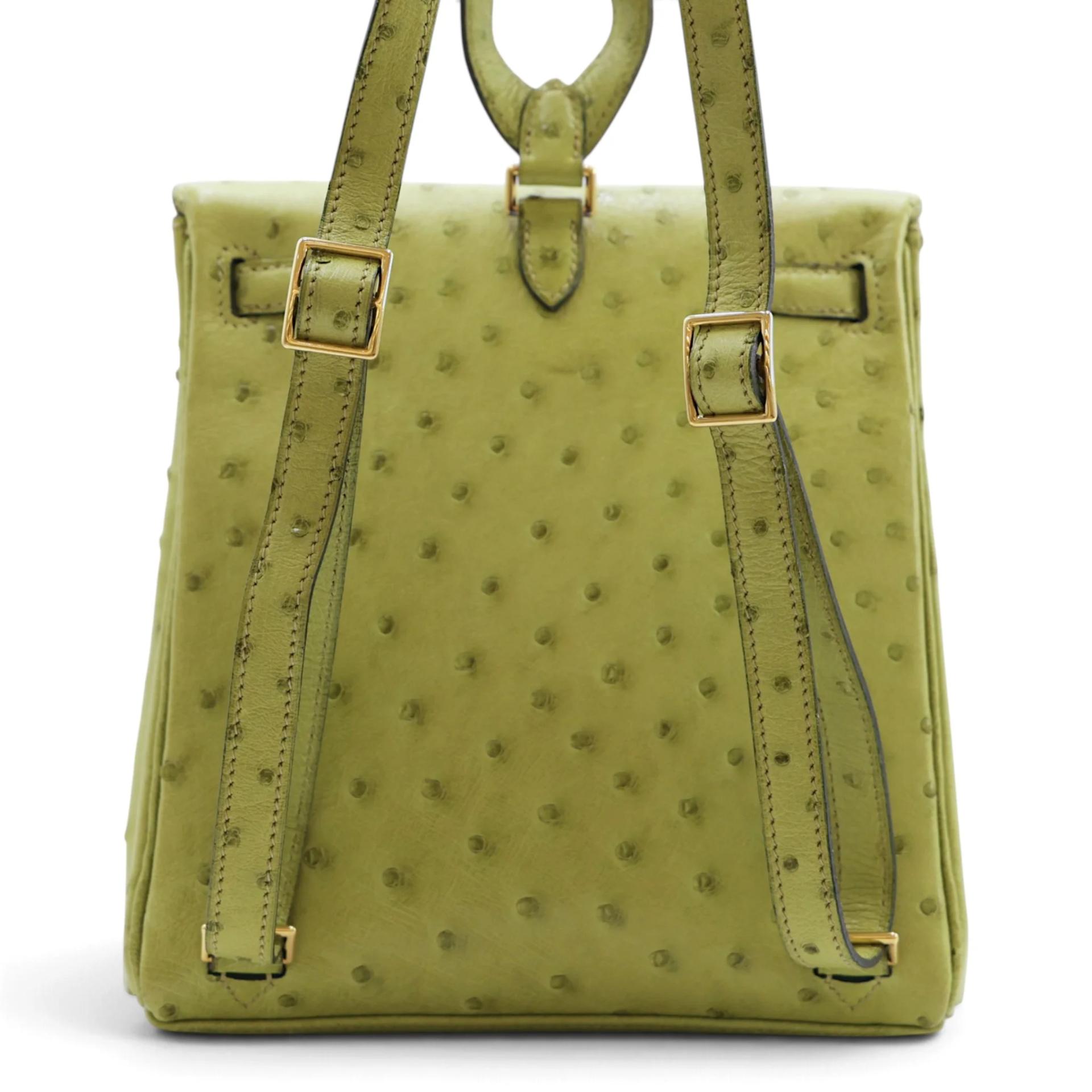 Very Good ( Rank A) HERMÈS Kelly Ado PM Vert Anis (66) Ostrich Gold hardware Square D (2000) - 2