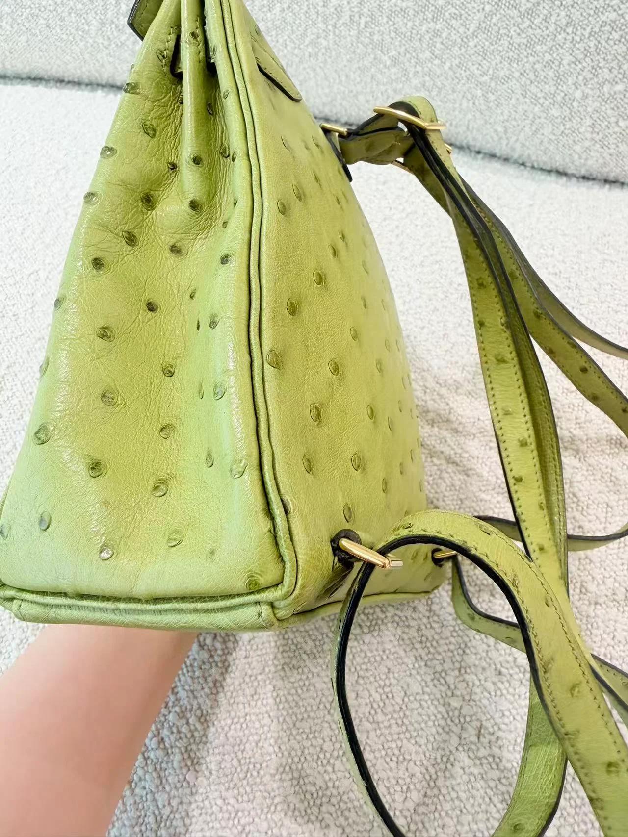 Very Good ( Rank A) HERMÈS Kelly Ado PM Vert Anis (66) Ostrich Gold hardware Square D (2000) - 15
