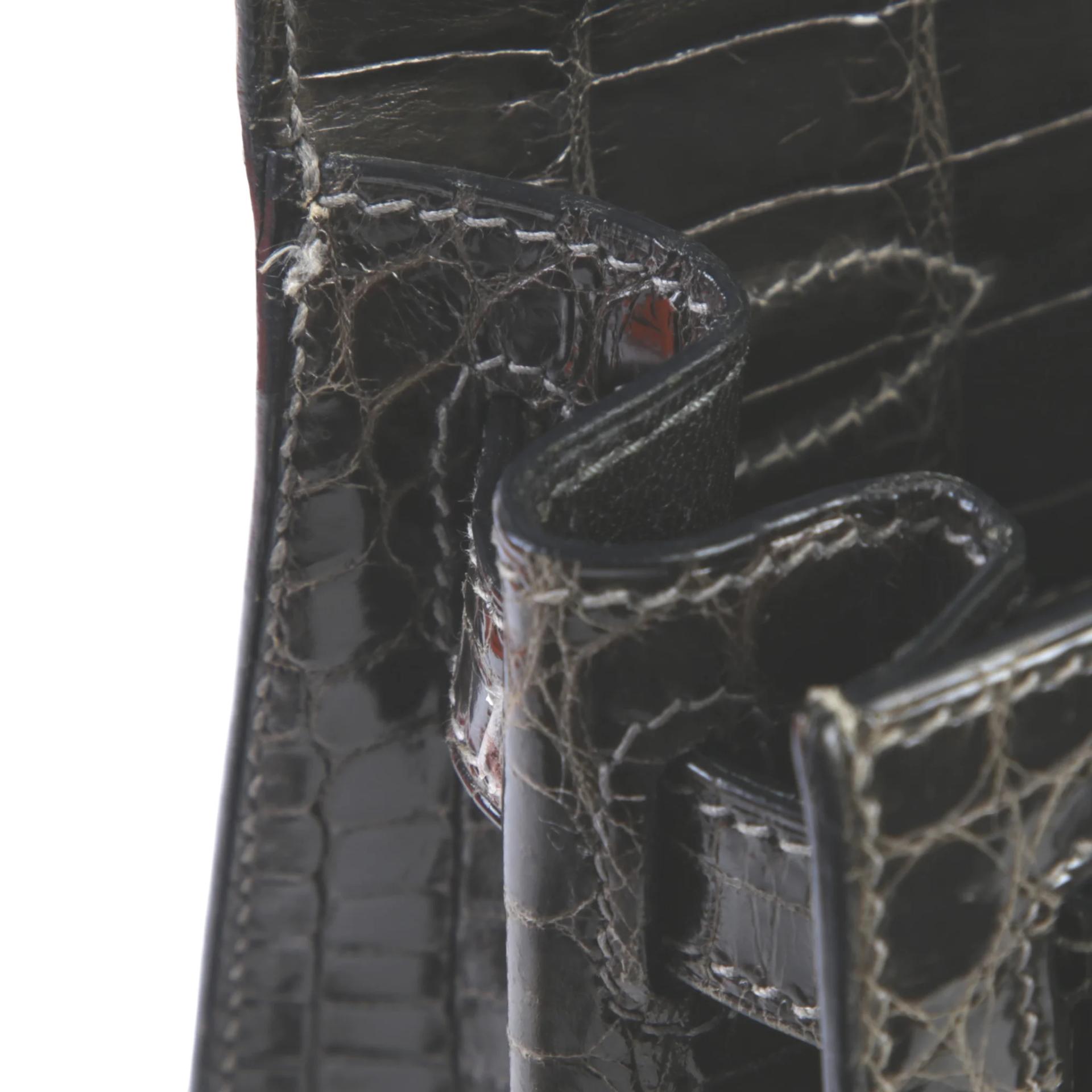 Good ( Rank AB) HERMÈS Kelly 28 Sellier Graphite (88) Shiny Niloticus Crocodile Palladium hardware Square H (2004) - 13