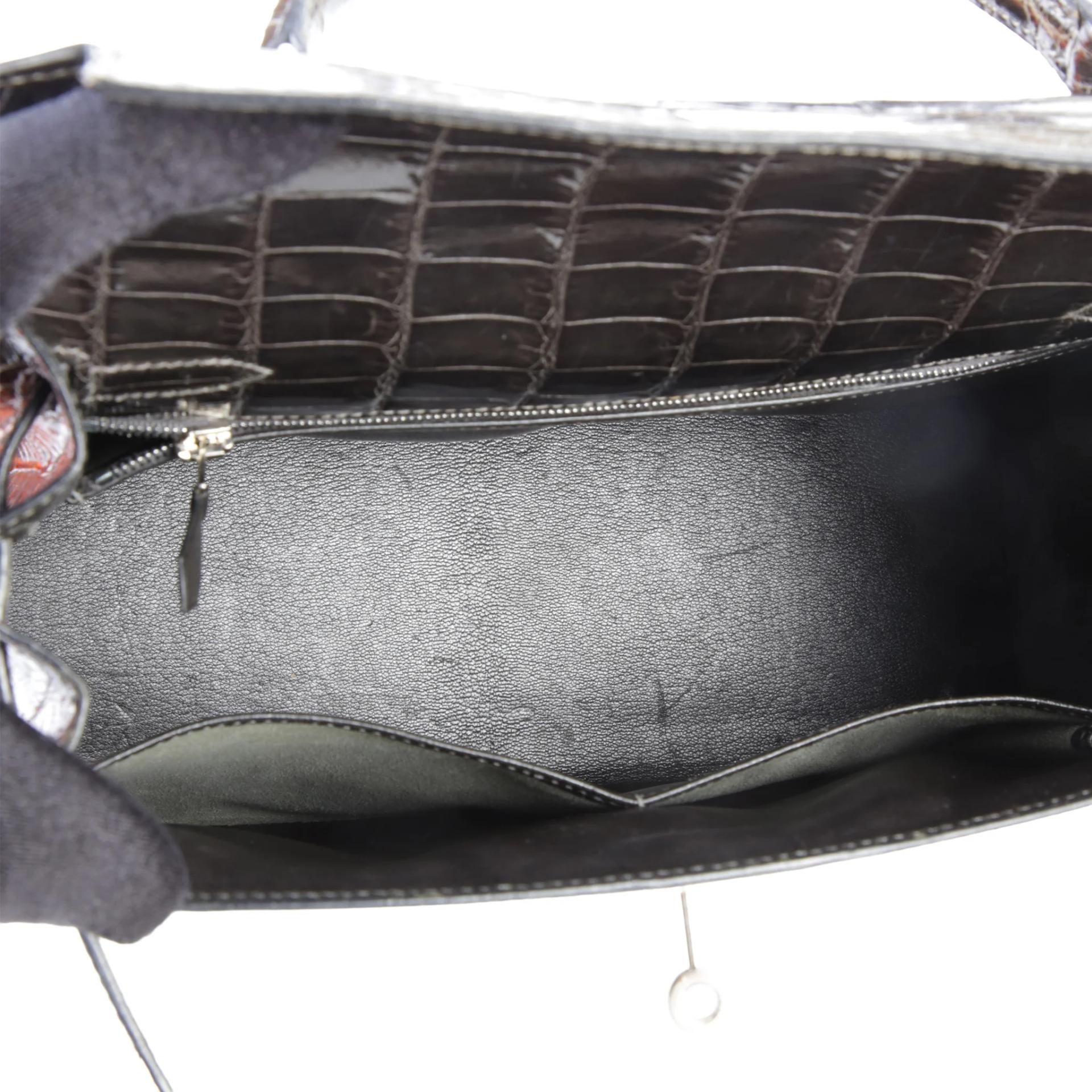 Good ( Rank AB) HERMÈS Kelly 28 Sellier Graphite (88) Shiny Niloticus Crocodile Palladium hardware Square H (2004) - 11