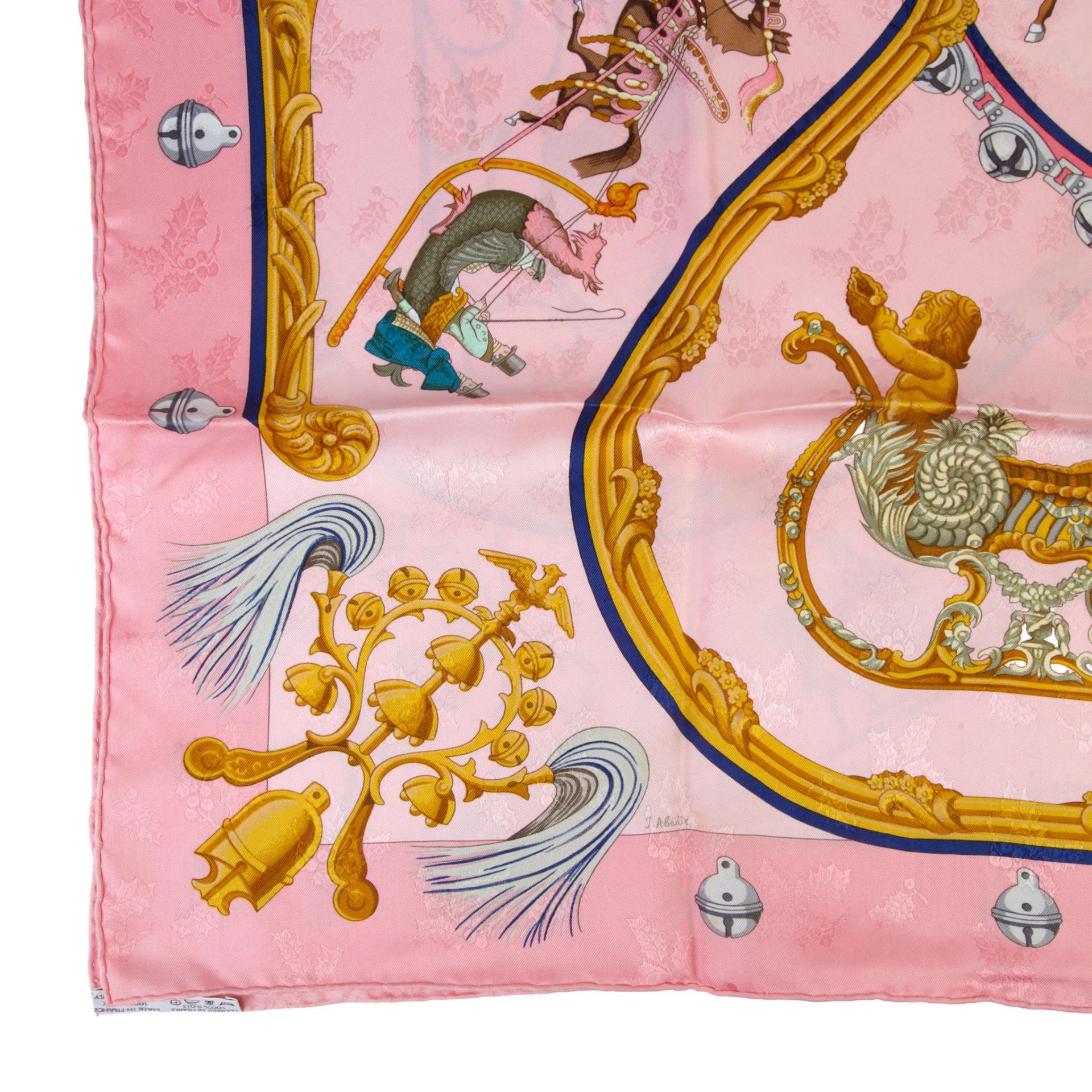 Very Good ( Rank A) HERMÈS Carre 90 scarf Plumes et Grelots Pink Silk - 3