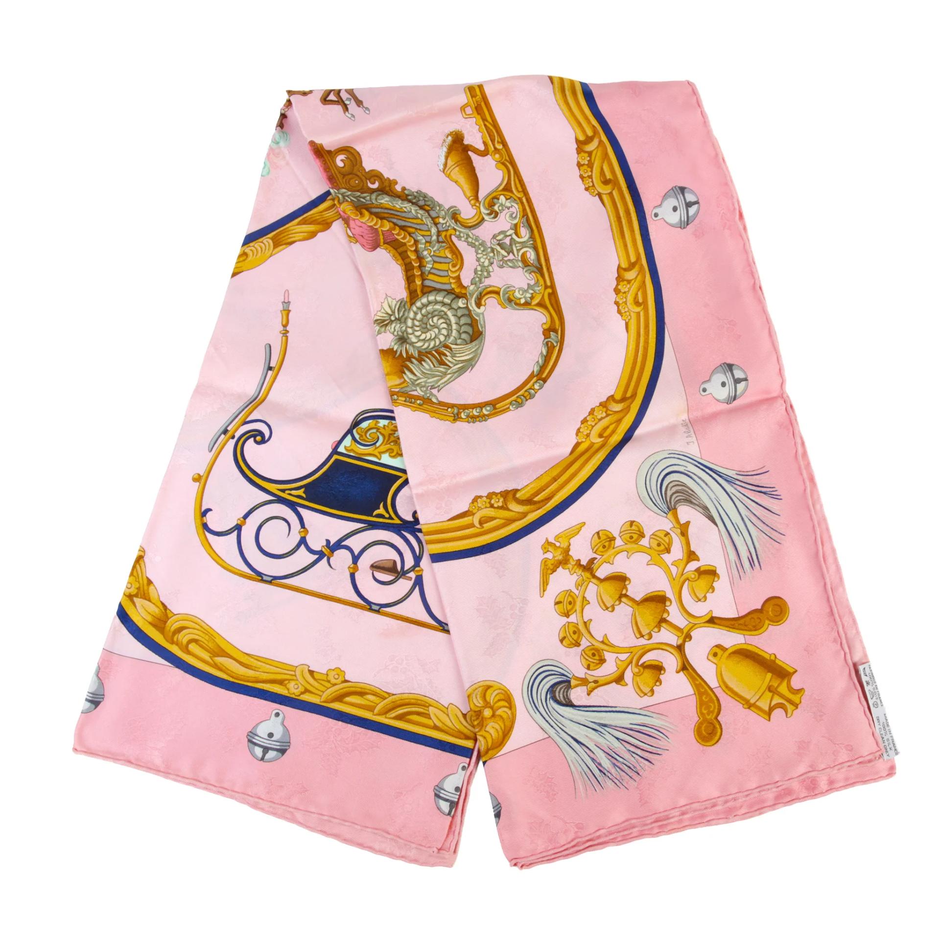 Carre 90 scarf Plumes et Grelots Pink
