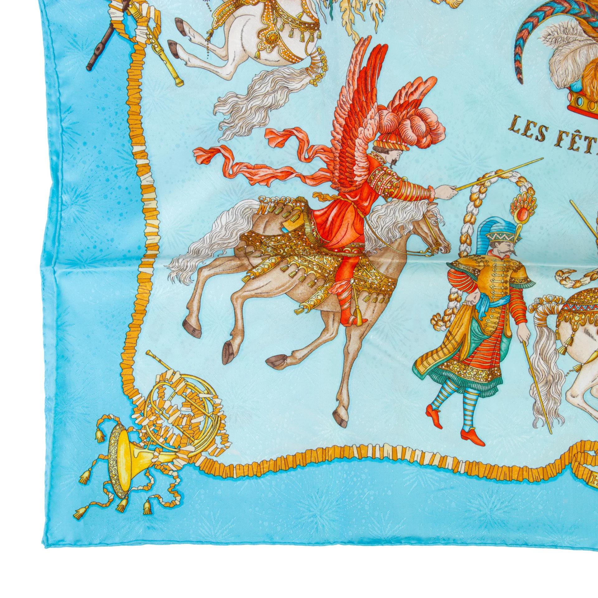 Very Good ( Rank A) HERMÈS Carre 90 scarf Blue Silk - 3