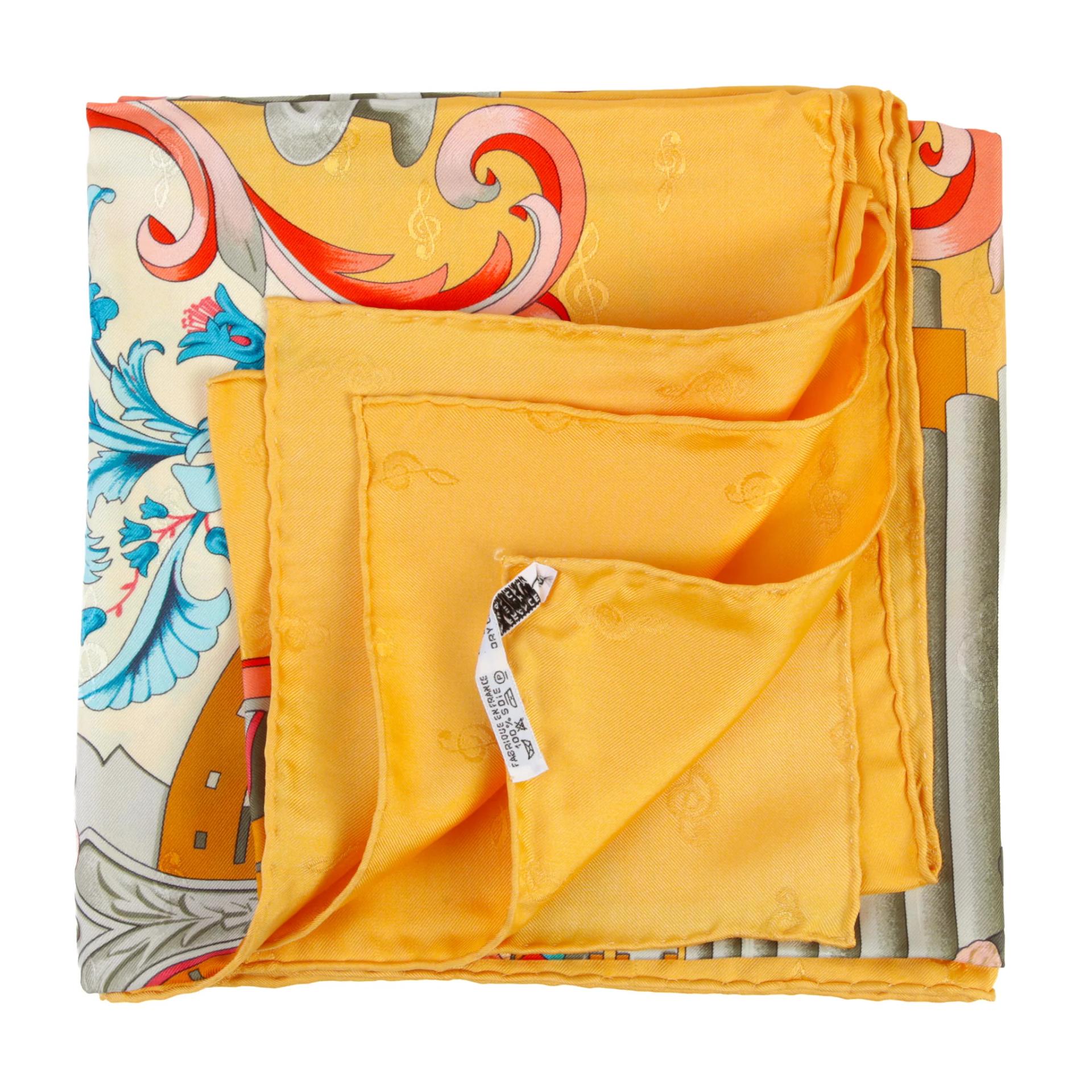 Very Good ( Rank A) HERMÈS Carre 90 scarf ORGAUPHONE ETAUTRES MECANIQUES Orange Silk - 4