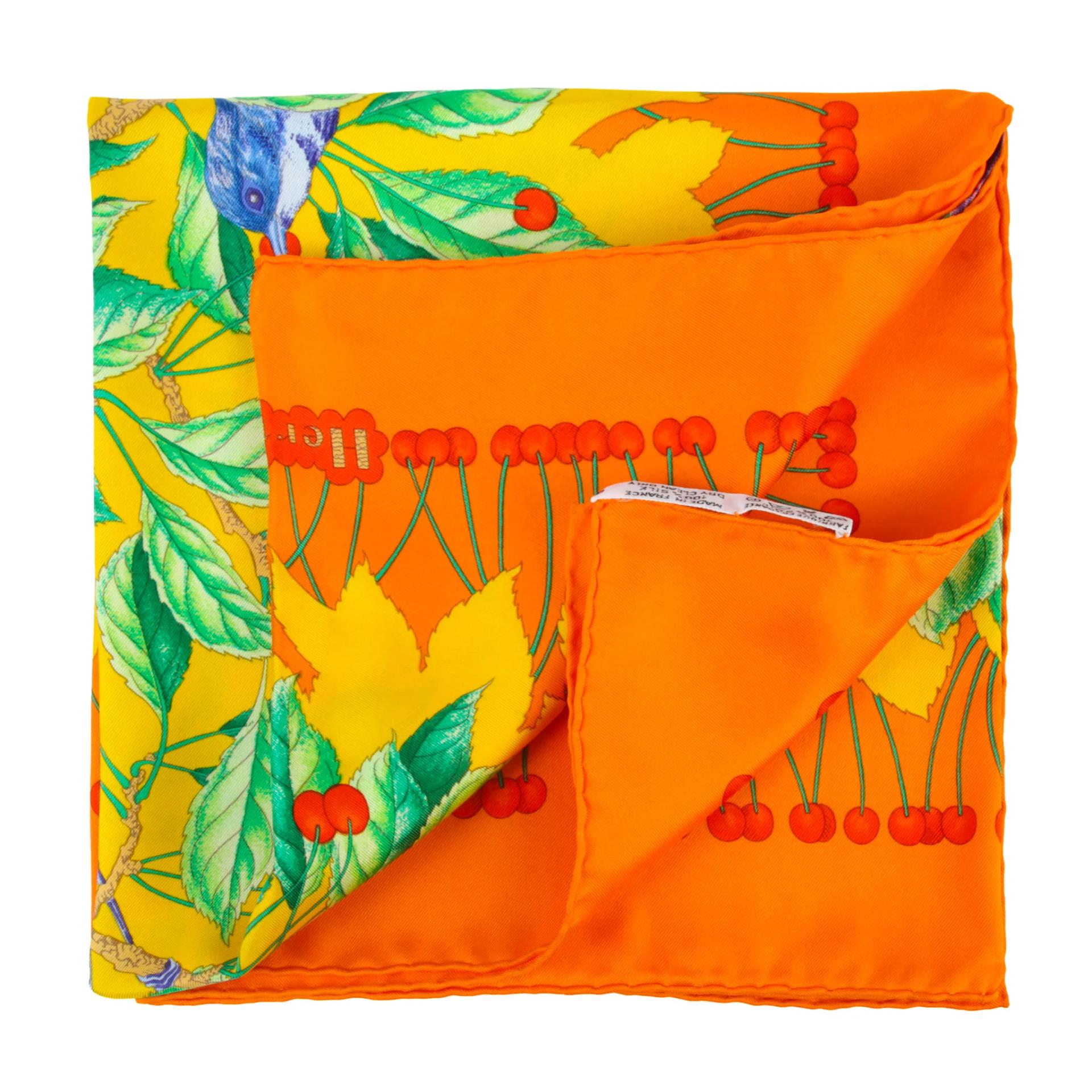 Very Good ( Rank A) HERMÈS Carre 90 scarf Les merises Orange Yellow Green Silk - 4