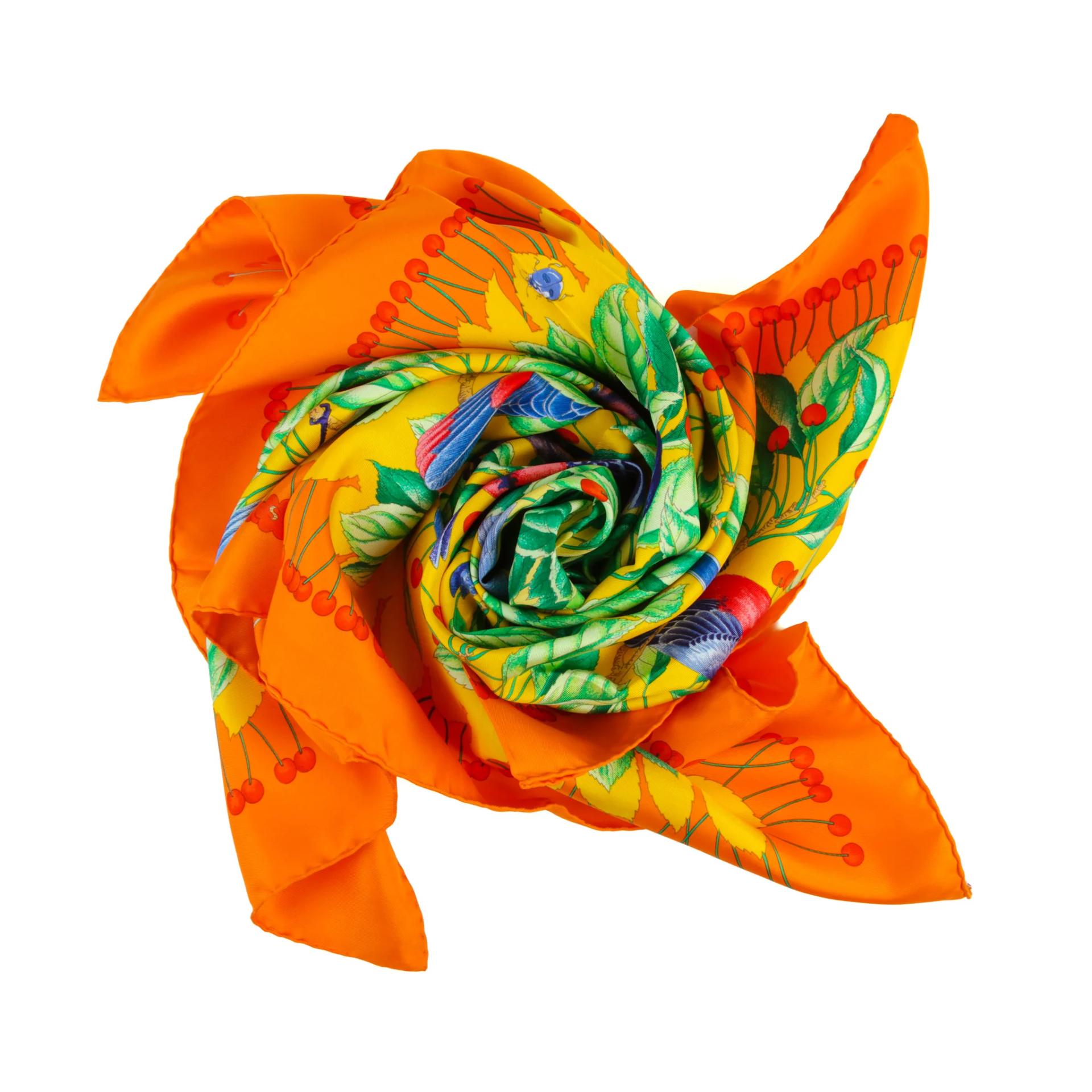 Very Good ( Rank A) HERMÈS Carre 90 scarf Les merises Orange Yellow Green Silk - 5