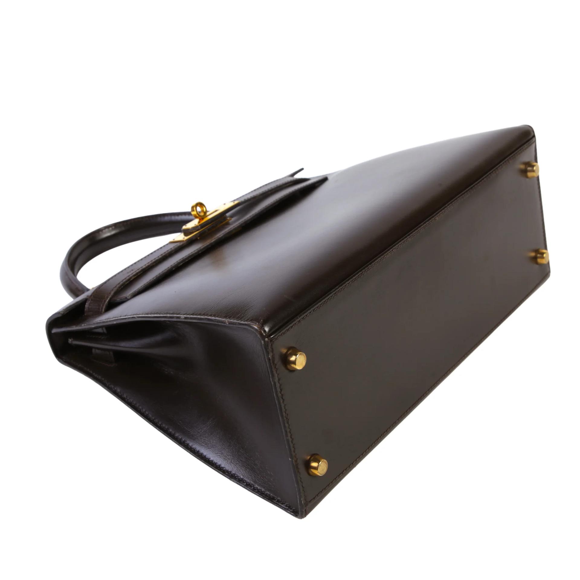 Good ( Rank AB) HERMÈS Kelly 28 Brown Box-calf Gold hardware Circle W (1993) - 4