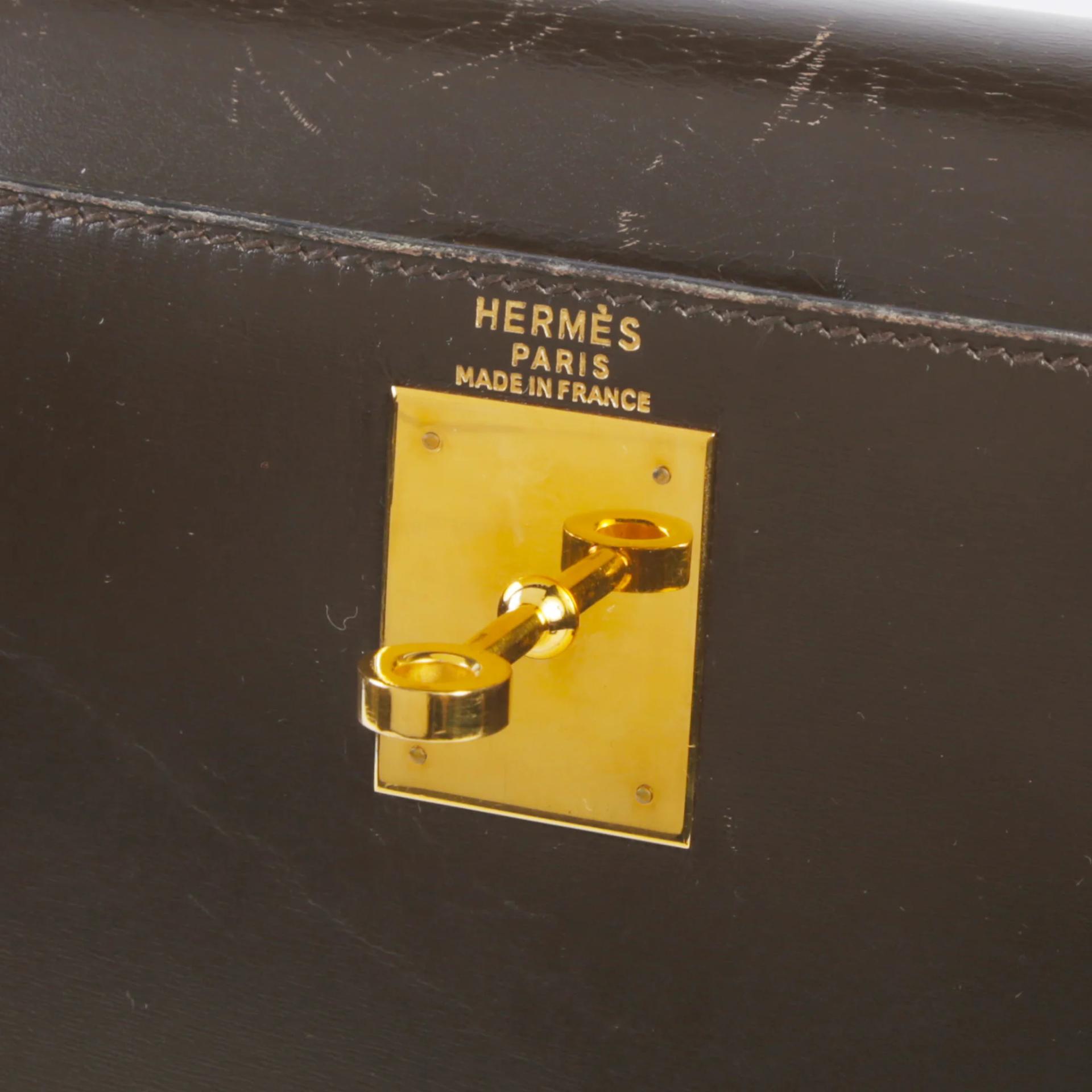 Good ( Rank AB) HERMÈS Kelly 28 Brown Box-calf Gold hardware Circle W (1993) - 9