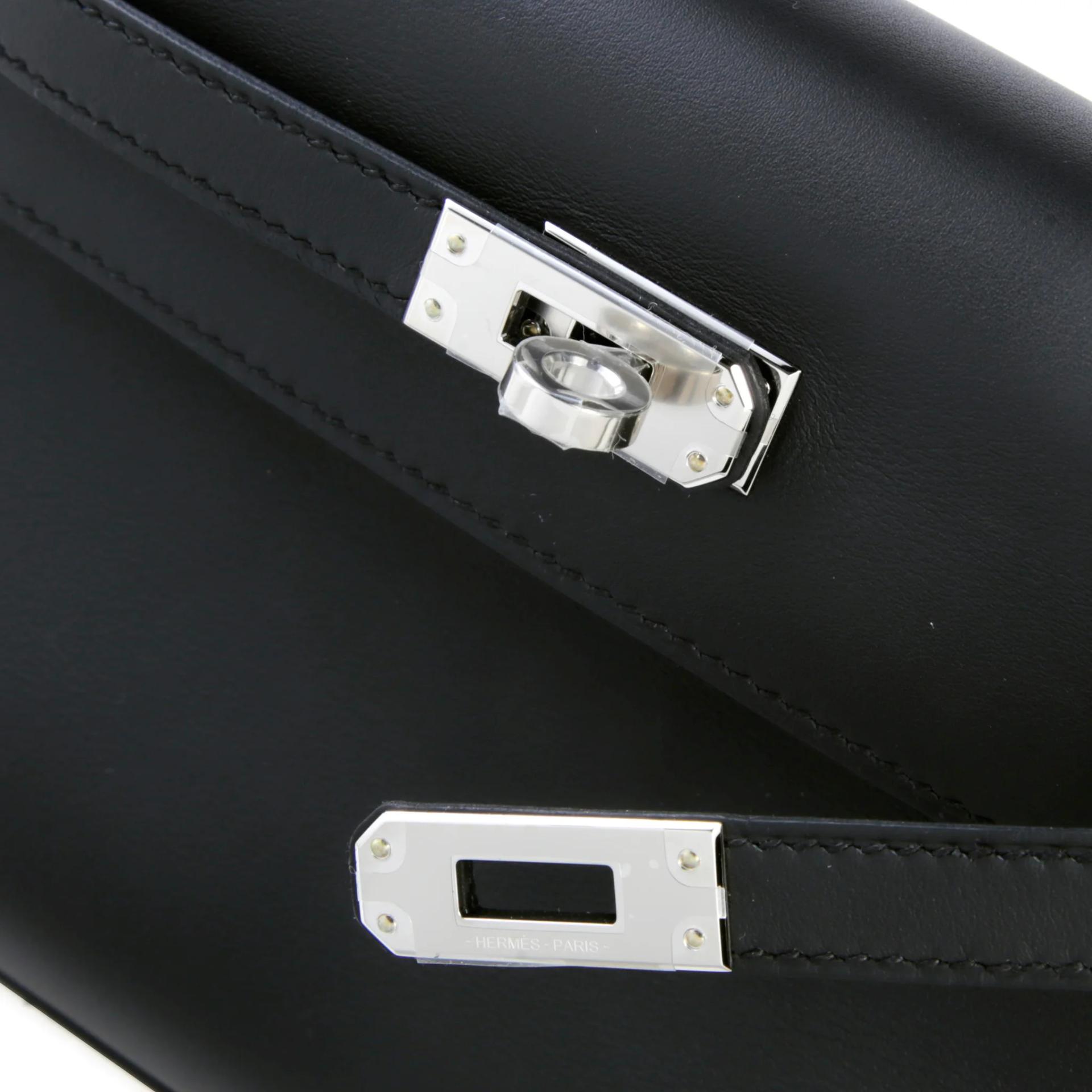 Brand New ( Rank N ) HERMÈS Kelly Pochette Noir (89) Swift Palladium hardware K (2025) - 8